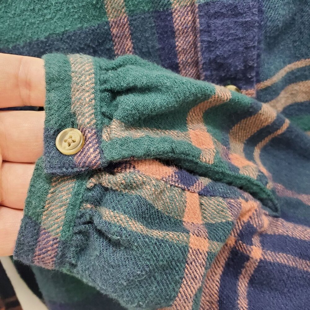 American Eagle Women's Green Orange Plaid Soft Flannel Cotton LS Button Up Top L - Picture 3 of 8